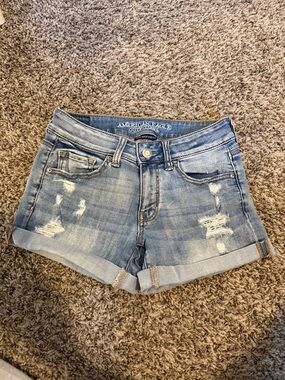American Eagle Outfitters Light Wash Distressed Cuffed Denim Shorts